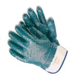 GLOVE NITRILE FULLY COAT;ROUGH FINISH SAFETY CUFF - Latex, Supported